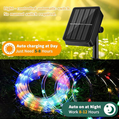 LairtPOW Solar Rope Lights,39FT 8 Lighting Modes 100LEDs Solar Trampoline Lights,IP67 Waterproof Outdoor Rope Lights for Trampoline Camping Tent Patio Garden Tree Christmas Decoration (Multi Color)