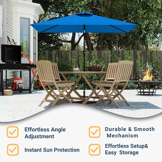 6.5' x 10' Rectangular Patio Umbrella Large Outdoor Market Umbrella w/UV Protection, Push Button Tilt and Crank Lift, Rectangle Table Umbrella for Garden, Deck, Pool, Patio, Royal Blue