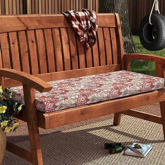 Magpie Fabrics Patio Bench Cushion Cover 45x18x3 Inch, NO Insert! Water Resistant Outdoor Loveseat Replacement Cover with Zipper (Botanical Red Orange)