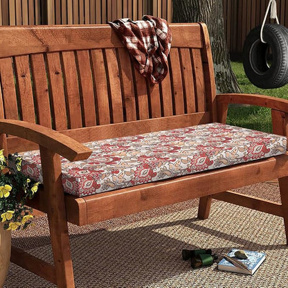Magpie Fabrics Patio Bench Cushion Cover 42x18x3 Inch, NO Insert! Water Resistant Outdoor Loveseat Replacement Cover with Zipper (Botanical Red Orange)