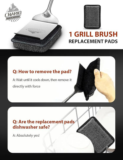 Bristle-Free Grill Brush for Outdoor Grill, Steam Cleaning Grill Brush Bristle Free with 1 Replaceable Brush Heads, Steel Fibers Pad for Cast Iron/Stainless-Steel Grates