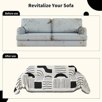 WEYOND Chenille Couch Cover Tassels, Sofa Cover Washable, 71" x 102", Black | Boho Sofa Slipcover for 3 Cushion Couch, L-Shaped Sectional, Loveseat, 2/3/4 Seater