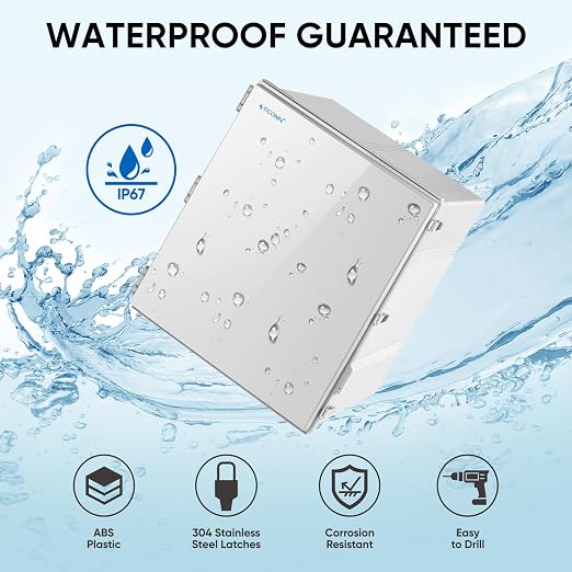 TICONN Outdoor Electrical Box Waterproof, Junction Box IP67 ABS Plastic Enclosure with Hinged Cover with Mounting Plate, Wall Brackets, Cable Glands (Off-White, 24.8"x20.9"x9.8")