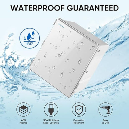 TICONN Outdoor Electrical Box Waterproof, Junction Box IP67 ABS Plastic Enclosure with Hinged Cover with Mounting Plate, Wall Brackets, Cable Glands (Off-White, 24.8"x20.9"x9.8")