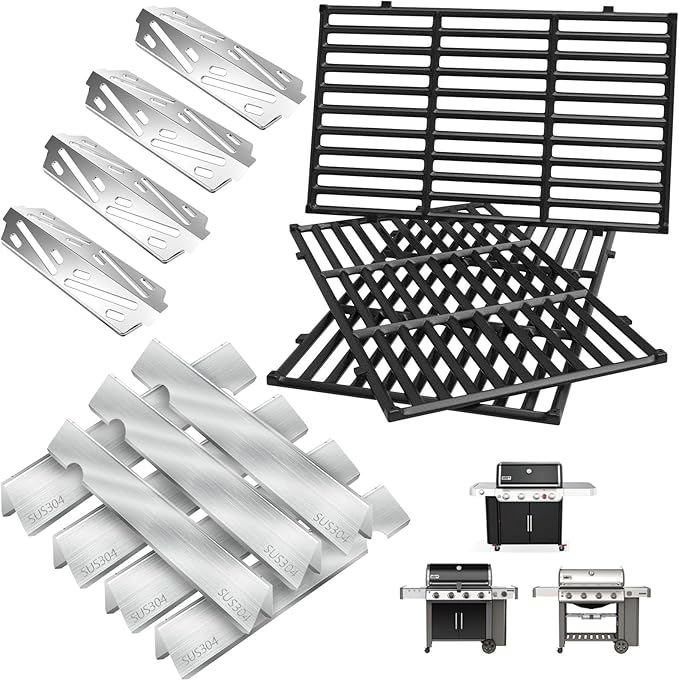 GS4 Genesis 2 E410 Grill Parts for Weber Genesis 4 Burner Genesis II/II LX 400 SER Accessories Genesis 400 (2022 Y) Replacement for Weber Flavorizer Bars 66030, Heat Deflector 66041&Grill Grates 66097