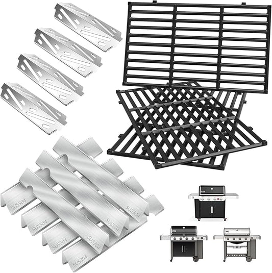 GS4 Genesis 2 E410 Grill Parts for Weber Genesis 4 Burner Genesis II/II LX 400 SER Accessories Genesis 400 (2022 Y) Replacement for Weber Flavorizer Bars 66030, Heat Deflector 66041&Grill Grates 66097