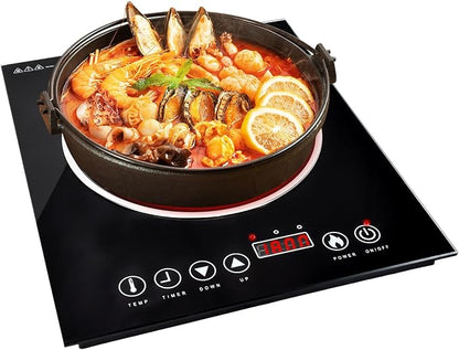 Portable Electric Cooktop, Single Burner Plug in Portable Induction Cooktop, Countertop Ceramic Stove Top with Power Levels and Overheat Protection, Child Safety Lock, Timer, 1800W 110V