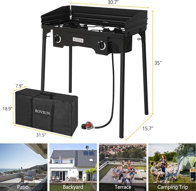 ROVSUN 2/3 Burner Outdoor Propane Gas Stove High Pressure Stand Cooker for Backyard Cooking Camping Home Brewing Canning Turkey Frying