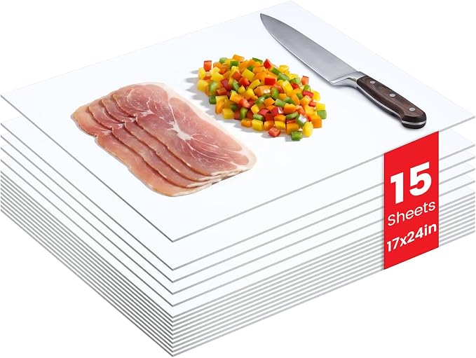 Patelai 15 Pcs Disposable Cutting Boards Sheets 24" x 18" Plastic Large Flexible Cutting Mat for Kitchen Chicken Meat Fish Vegetables Cooking Traveling Camping Crafts Art Project