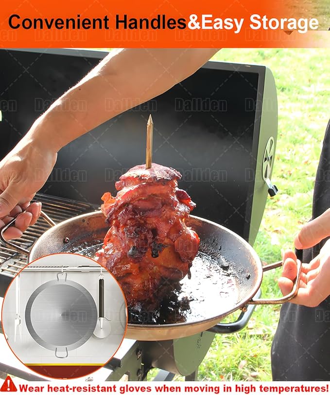 BBQ Vertical Skewer -Al Pastor Skewer Vertical Rotisserie Vertical Spit Stand for Tacos Al Pastor, Shawarma,Gyros- BBQ Grilling Accessory with 2 Removable Spikes (8”&10")