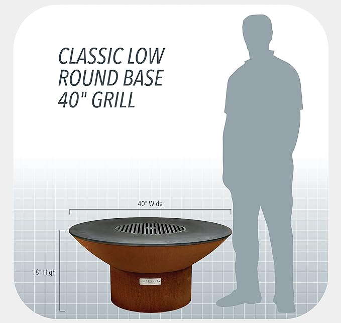 Arteflame 40" Flat-Top Griddle + Fire Pit Grill — Corten Steel — 1/2" Carbon-Steel Cooktop — Wood or Charcoal — Made in USA (Low Round Base)