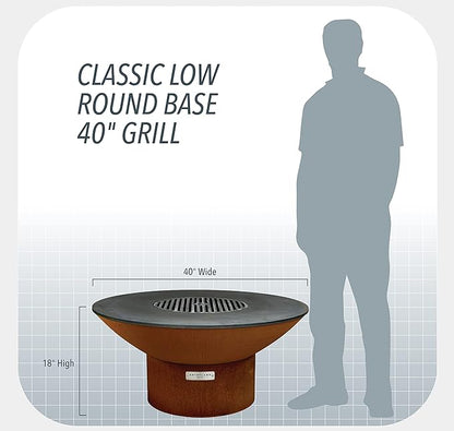 Arteflame 40" Flat-Top Griddle + Fire Pit Grill — Corten Steel — 1/2" Carbon-Steel Cooktop — Wood or Charcoal — Made in USA (Low Round Base)