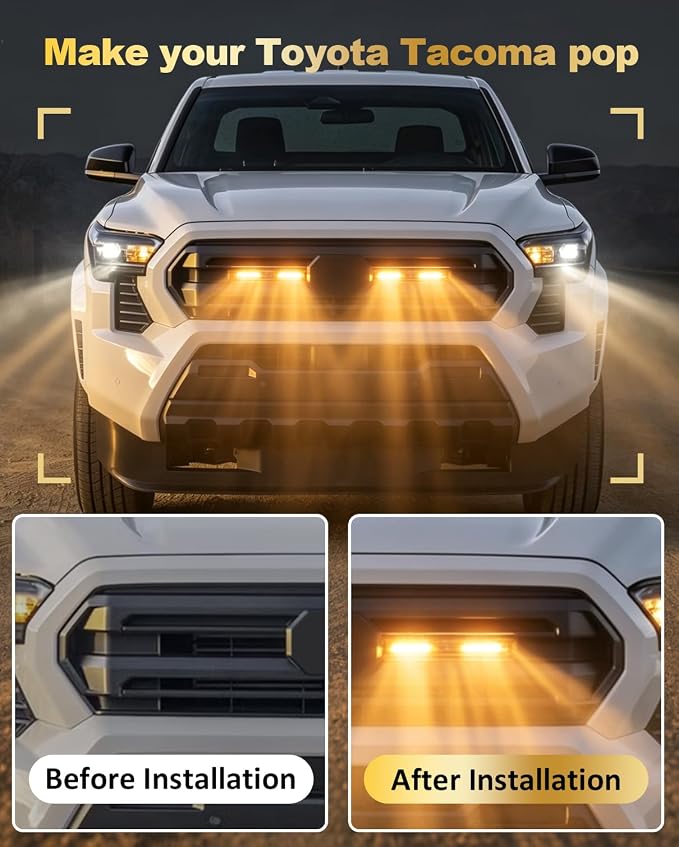 LED Front Grill Lights for Toyota Tacoma 2024 2025 2026 SR SR5, Yellow | 4th Gen Tacoma Raptor Grille Lights, Upgrade Tacoma LED Lights, Snap-in Installation, OEM Style, Off-road Driving