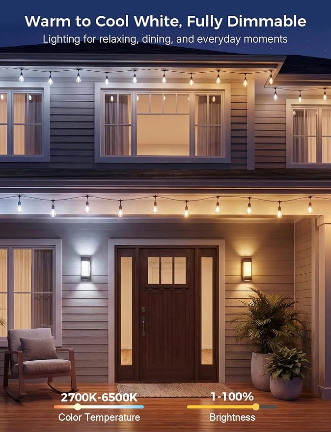 XMCOSY+ Smart Outdoor String Lights 123FT, LED Patio Light with App Control | DIY Color Changing, RGBCW Dimmable White, Segment Control, Alexa Voice Control, Shatterproof IP65 Waterproof Outside Lights