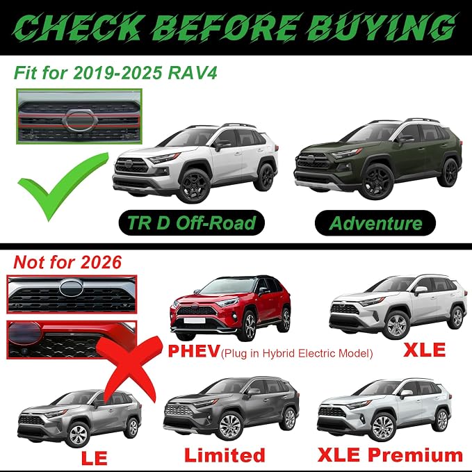 LED Grille Lights for 2019-2025 Toyota RAV4 Accessories RGB | Snap-In,Smoked Lens, Exterior Front Grill Insert Light for 5th Gen Hybrid Adventure TR D Off-Road 5311142220