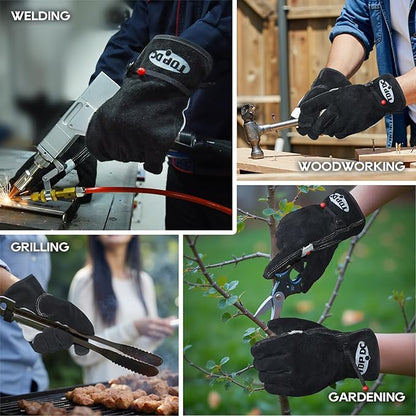 TOPDC 2 Pairs Leather Work Gloves for Men or Women, Cowhide Leather Gloves for Gardening, Tig/Mig Welding, Chainsaw, Farm, Ranch, Reinforced Palm, Adjustable Cuff, Cotton Lining, Firm Grip & Durable