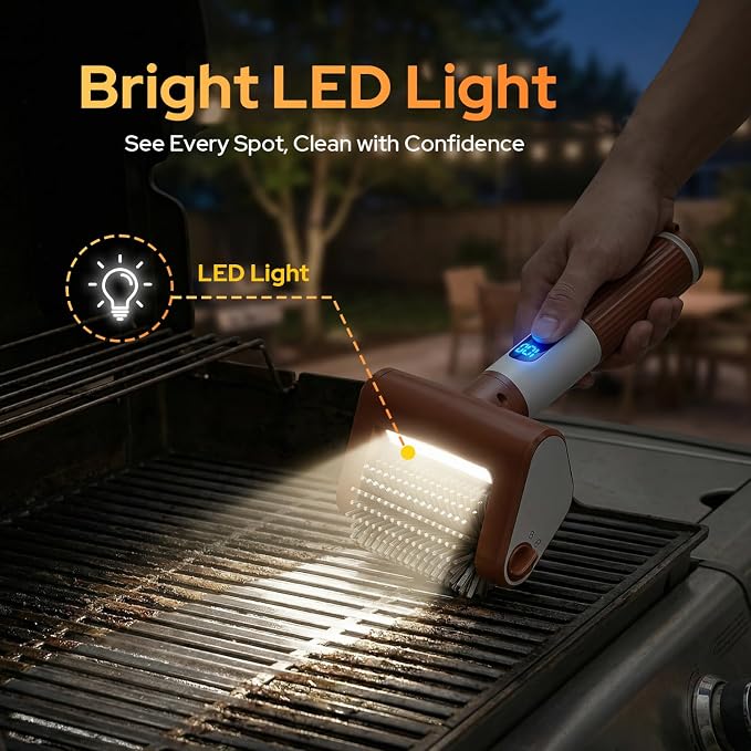 𝑵𝒆𝒘𝒆𝒔𝒕-𝑮𝒆𝒏 Electric Grill Brush, BBQ Grill Cleaner with Digital Display, Variable Speed Cordless Rotary Grill Brush, Replaceable Heads Grill Cleaning Brush for Barbecue Grates