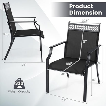 Giantex Patio Chairs Set of 4, Outdoor Chairs with All Weather Fabric, High Backrest, Armrests, Heavy Duty Metal Armchair, Outside Dining Chairs for Porch Lawn Garden Yard Pool, Black