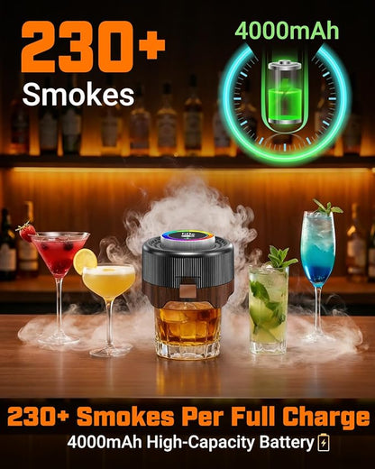 Electric Whiskey Smoker Kit with Adjustable Smoke Control (0–60s), Cocktail Smoker Kit with 6 Wood Chips, No Butane Needed, Old Fashioned Smoker Kit, Bourbon Gifts for Men, Wood Grain