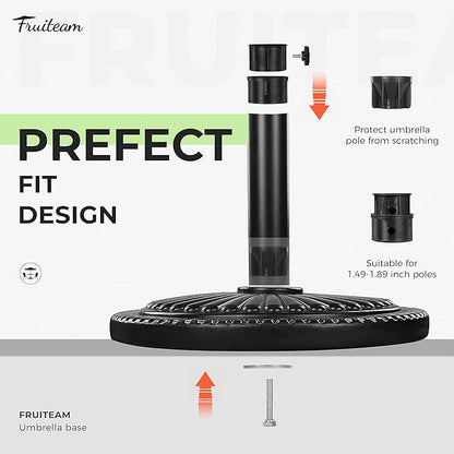 FRUITEAM 15" 23 lbs Round Patio Umbrella Base Pre-Filled Umbrella Stand Sun-Flower-Pattern Heavy Duty Market Umbrella Base Stand for Patio, Outdoor, Swimming Pool, Black