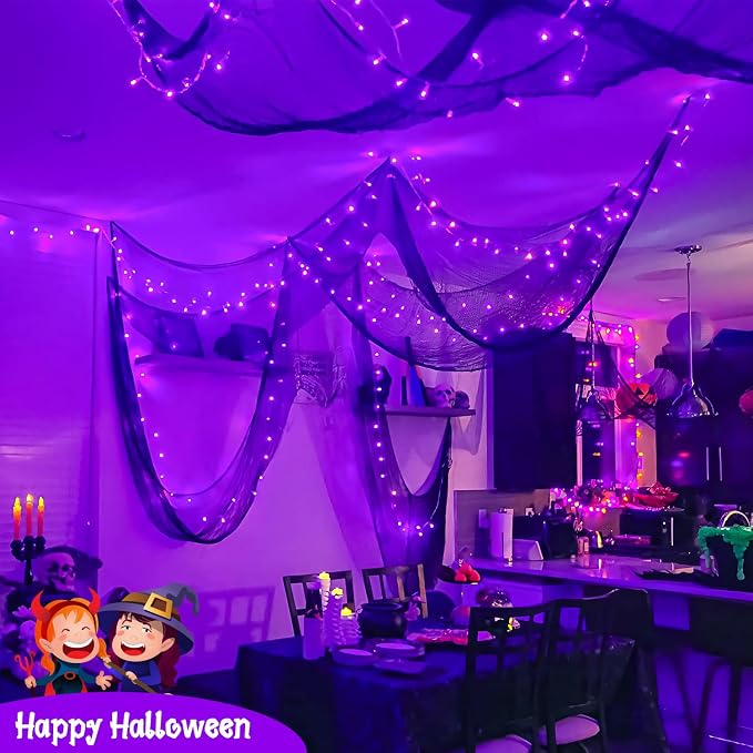 JMEXSUSS 400 LED Purple Halloween Lights Outdoor Plug in | 132ft Halloween String Lights with Remote, Green Wire Purple Christmas Lights for Christmas Halloween Decorations
