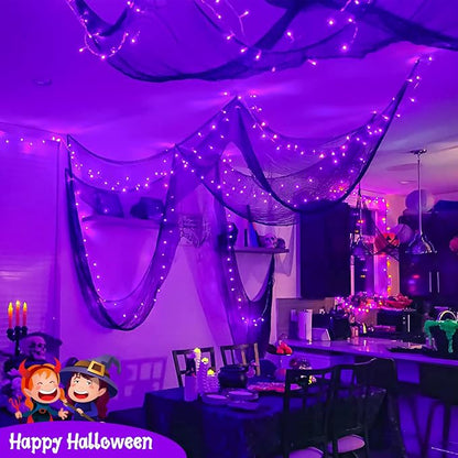 JMEXSUSS 400 LED Purple Halloween Lights Outdoor Plug in | 132ft Halloween String Lights with Remote, Green Wire Purple Christmas Lights for Christmas Halloween Decorations