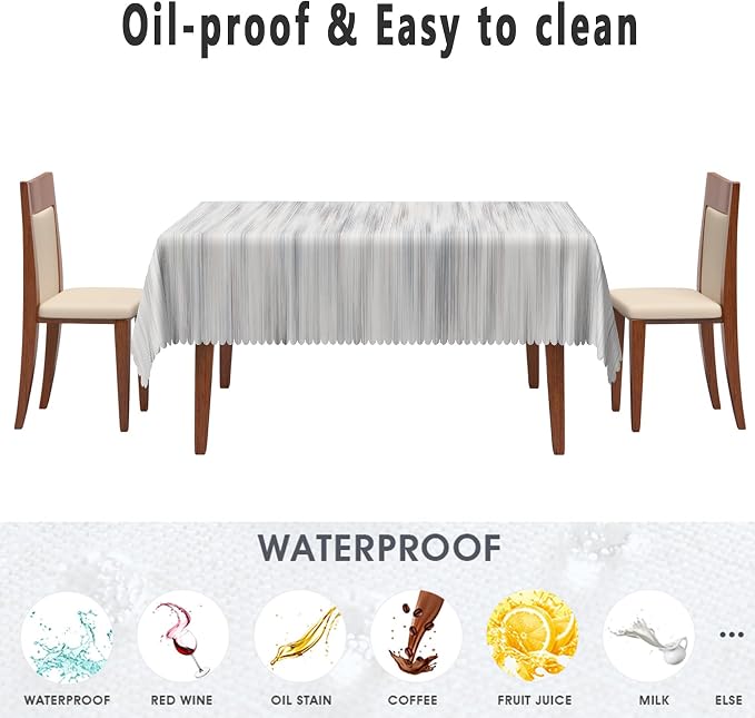 Gray Striped Table Cloth for Rectangle White Vintage Grain Retro Texture Washable Table Cover 52x70 Inch Polyester Stain Resistant Cloth Table Cover for Home Restaurant Picnic Camping BBQ