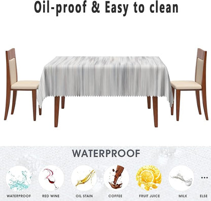 Gray Striped Table Cloth for Rectangle White Vintage Grain Retro Texture Washable Table Cover 52x70 Inch Polyester Stain Resistant Cloth Table Cover for Home Restaurant Picnic Camping BBQ