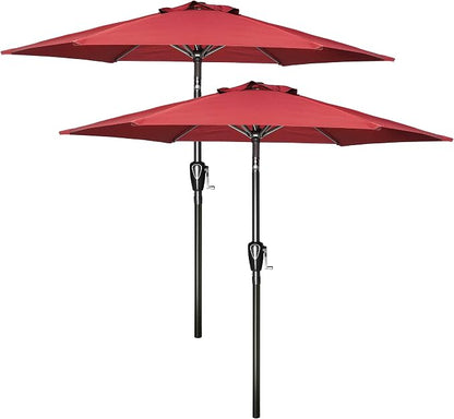 YSSOA 9' Patio Outdoor Table Market Yard Umbrella with 8 Sturdy Ribs, 9ft-2 Pack, Red-2 Pack