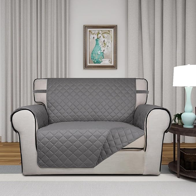 PureFit Reversible Quilted Sofa Cover Dog Couch Covers for Sofa, 28 in | Gray/Gray, Water Resistant Couch Protector, Washable Pet Couch Cover with Non Slip and Elastic Straps For Kids