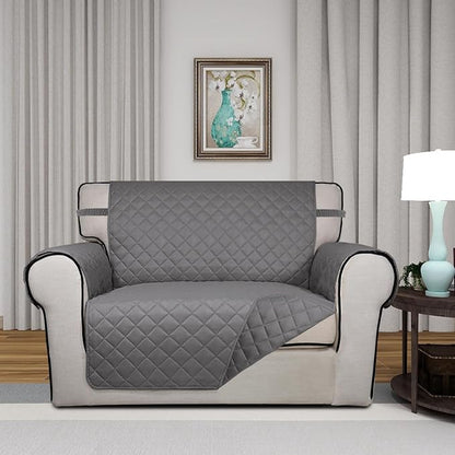 PureFit Reversible Quilted Sofa Cover Dog Couch Covers for Sofa, 28 in | Gray/Gray, Water Resistant Couch Protector, Washable Pet Couch Cover with Non Slip and Elastic Straps For Kids