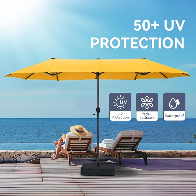 GREEN PARTY 13 ft Outdoor Patio Umbrella, Large Rectangular Table Umbrellas | Double-Sided, UV & Fade Resistant Canopy for Deck Poolside Garden Backyard, Market Umbrella with Crank & 1.5" Pole, Yellow