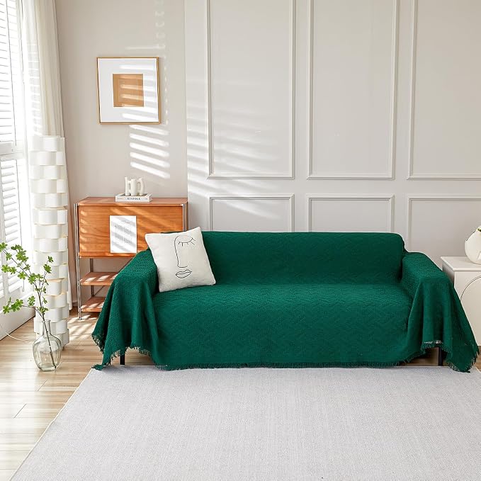 AIVIA Armless Loveseat Cover Sheet Blanket, Anti Slip Throw Cushion Covers for 2 Seater Armless Couches, Love-Seat Furniture Decor Slipcovers Protector for Dogs Cats (71” x 91” Blackish Green)