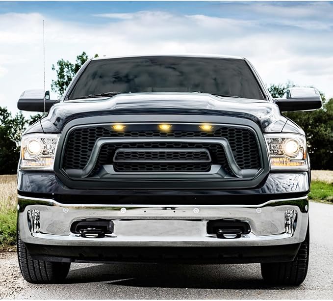 Front Grille Compatible with 2013-2018 Dodge Ram 1500, 2019-2023 Ram 1500 Classic, Bumper Grill with Amber Lights (NO "RAM" LETTER)