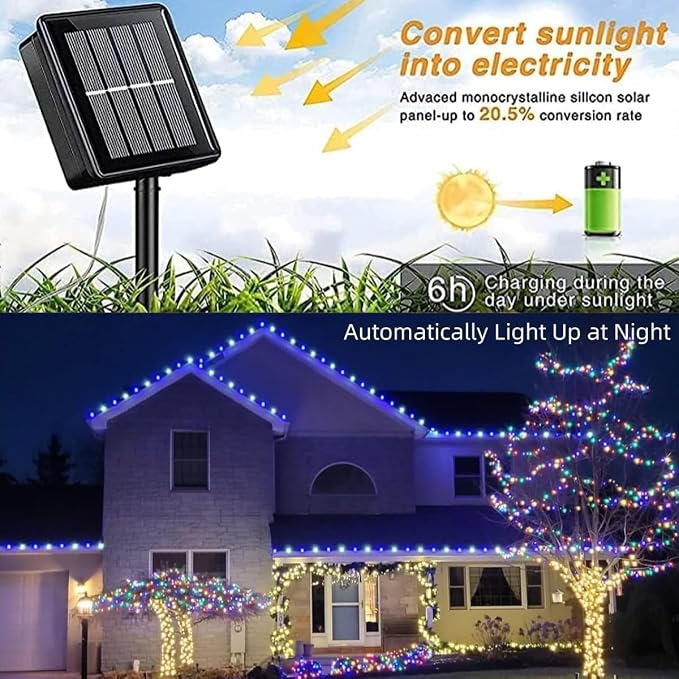 QITONG Blue and White Solar Rope Lights Outdoor, 2 Pack Each 33ft 100 LED String Light, Fairy Lights in Clear Thin Tube with 8 Modes