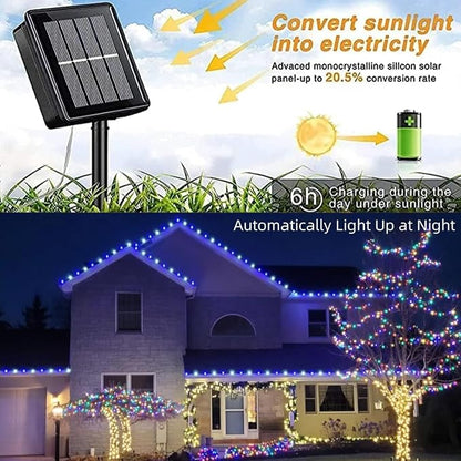 QITONG Blue and White Solar Rope Lights Outdoor, 2 Pack Each 33ft 100 LED String Light, Fairy Lights in Clear Thin Tube with 8 Modes