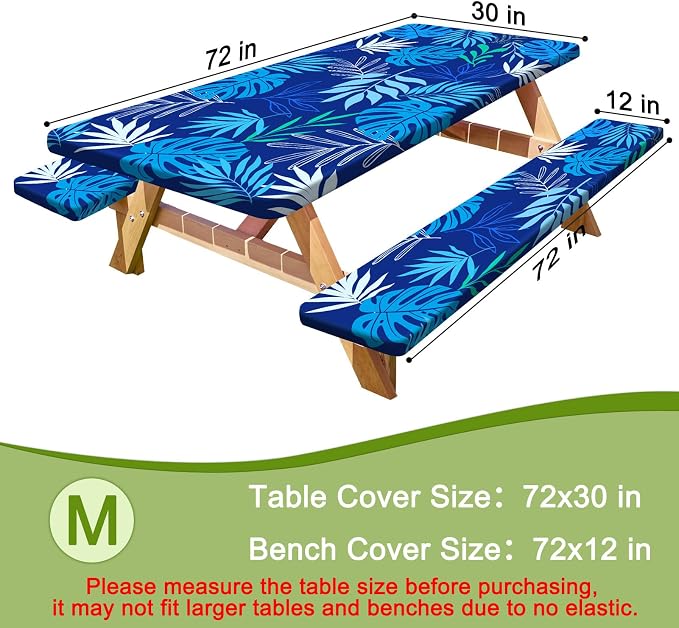 Picnic Table and Bench Cover Set, Waterproof Fitted Elastic Cloth | Portable Camping Essentials With Built-In Storage Pocket And Waterproof Fabric For Outdoor RV Or Picnic Table Use