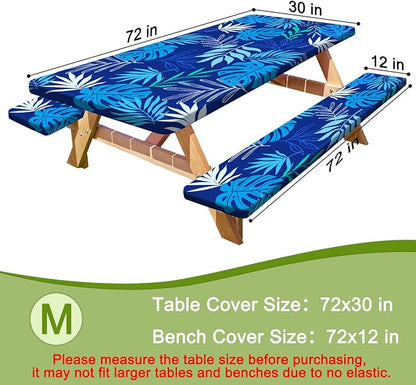 Picnic Table and Bench Cover Set, Waterproof Fitted Elastic Cloth | Portable Camping Essentials With Built-In Storage Pocket And Waterproof Fabric For Outdoor RV Or Picnic Table Use
