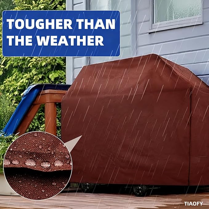 BBQ Gas Grill Cover for Outdoor, Anti-UV, Rip-Proof, 600D Oxford Fade Resistant Material, Barbecue Cover with Hook and Loop Straps & Adjustable Hem Drawstring (Reddish Brown, 48”x22”x42”)