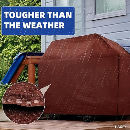 BBQ Gas Grill Cover for Outdoor, Anti-UV, Rip-Proof, 600D Oxford Fade Resistant Material, Barbecue Cover with Hook and Loop Straps & Adjustable Hem Drawstring (Reddish Brown, 48”x22”x42”)