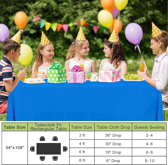Smiry Disposable Table Cloth - 10 Pack, 54 x 108 Inch Waterproof Rectangle Tablecloths for Parties, Decorative Plastic Table Cover, Leakproof & Sturdy, Blue
