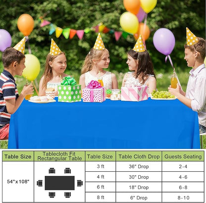 Smiry Disposable Table Cloth - 10 Pack, 54 x 108 Inch Waterproof Rectangle Tablecloths for Parties, Decorative Plastic Table Cover, Leakproof & Sturdy, Blue