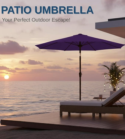 9FT Auto-Tilt Patio Umbrella|Outdoor Market Table Umbrella with 8 Fiberglass Ribs for Pool,Deck&Backyard