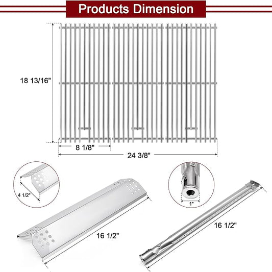 Hiorucet Grill Grates Parts for Kitchenaid Grill 720-0787D, 720-0953, 730-0953, 720-0953A, Stainless Steel Cooking Grids Grates, Heat Plates, Burners Tubes for Kitchen Aid 3-Burner Replacement Parts.