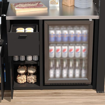 8.6'W Full Steel Outdoor Kitchen Cabinet, Patio Kitchen Island with Galvanized-Steel Roof and Stainless-Steel Countertop, BBQ Grill Station Bar Table with Storage