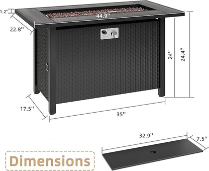 45 Inch Propane Fire Pit Table, 50,000 BTU Outdoor Gas Fire Pit for Patio & Backyard, Rectangular Firepit Table with Lava Rocks, 2-in-1 Convertible Outdoor Table