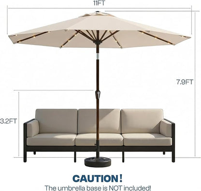11FT Solar Patio Umbrella with Lights, Outdoor Table Market Umbrella with 32 LED Lights, 8 Sturdy Ribs, Smooth Crank Lift for Pool, Deck and Garden, UV-Resistant