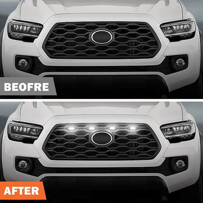Seven Sparta 4 PCS Grill Led Lights with Fuse Adaptor Compatible with 2020-2023 Toyota Tacoma TRD Off Road & Sport OEM Front Grille, Half-Cover (White Light with Black Shell)
