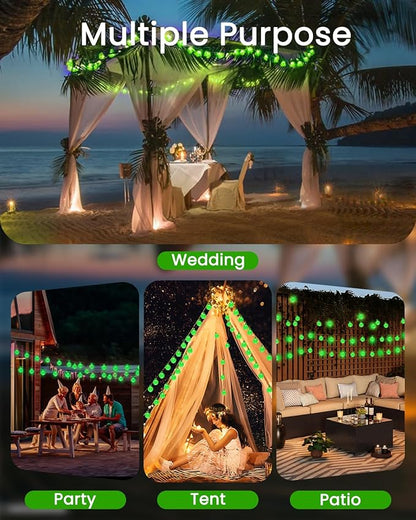 2-Pack 100 LED Green Solar String Lights Outdoor - 64FT Crystal Globe Waterproof Solar Powered Lights for Outside with 8 Lighting Modes for Patio Decorations, Garden, Party, Porch, Wedding, Yard