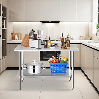 STABLEINK Stainless Steel Table with Undershelf 48x24 Inches 4ft for Prep | NSF Certified Heavy Duty Metal Work Table Workbench for Commercial Kitchen Restaurant Hotel Laundry Garage Chef Homemaker